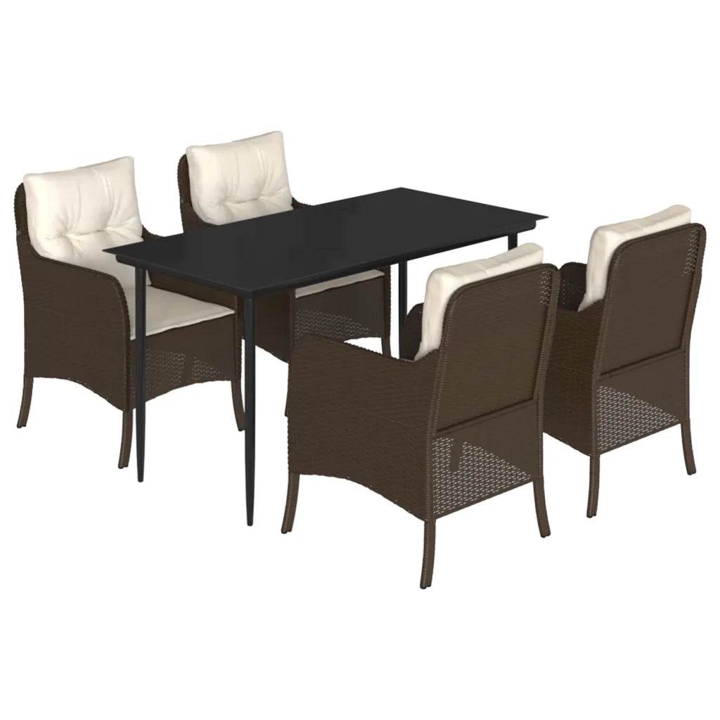 Set da Pranzo da Giardino 5pz con Cuscini in Polyrattan Marrone 3211936