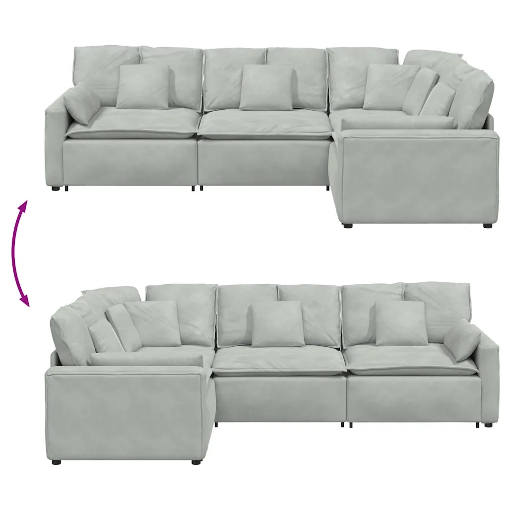 Divano Modulare con Cuscini in Velluto Grigio Chiaro 3321159