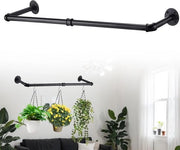 Sostegno per piante per contenitori appesi - supporto per piante da appendere con 3 ganci - piante a macramé - asta metallica nera per fissaggio al soffitto decorativo
