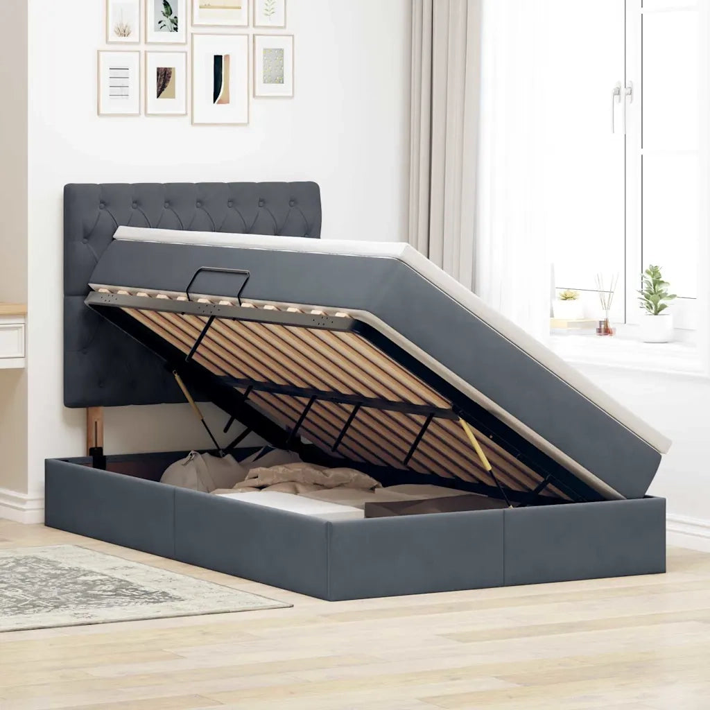 Letto con contenitore e LED Grigio scuro 120 x 200 cm Velluto