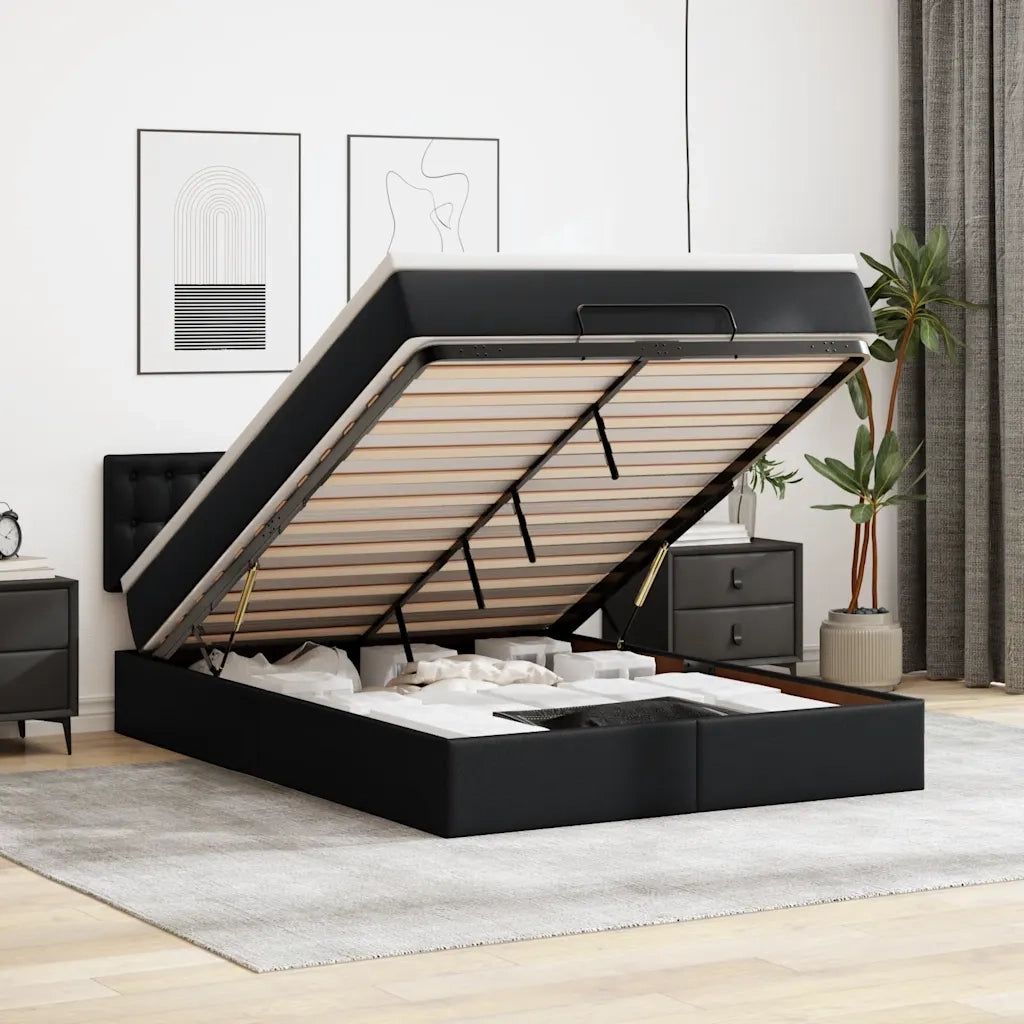 Pouf Letto con Materassi e LED Nero 140x190cm Similpelle