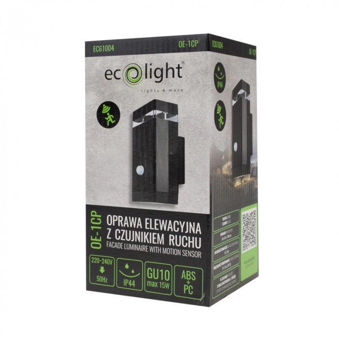 Applique esterno PIR nero GU10 15W Ecolight OE-1CP