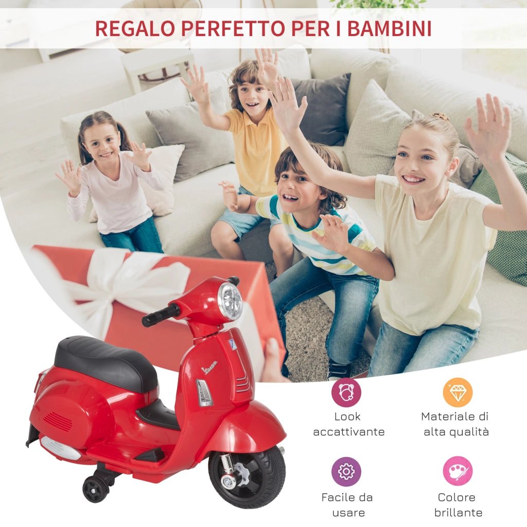 Moto Elettrica Vespa Licenza Ufficiale ¨C Xylo ¨C Bambini 18-36 Mesi, Rosso, 66.5x38x52 cm