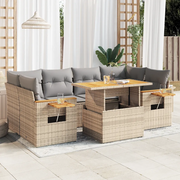 Set Divani da Giardino 7 pz con Cuscini Beige Polyrattan Acacia 3327566