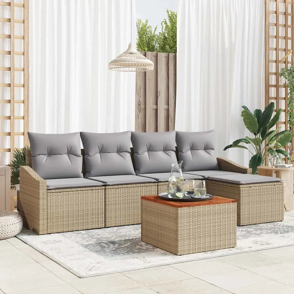 Set Divano da Giardino con cuscino 6 pcs Beige polyrattan 3347819