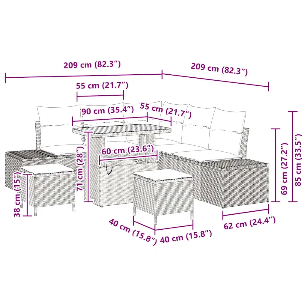 Set Divano da Giardino con cuscino 8 pcs Beige polyrattan 3362786