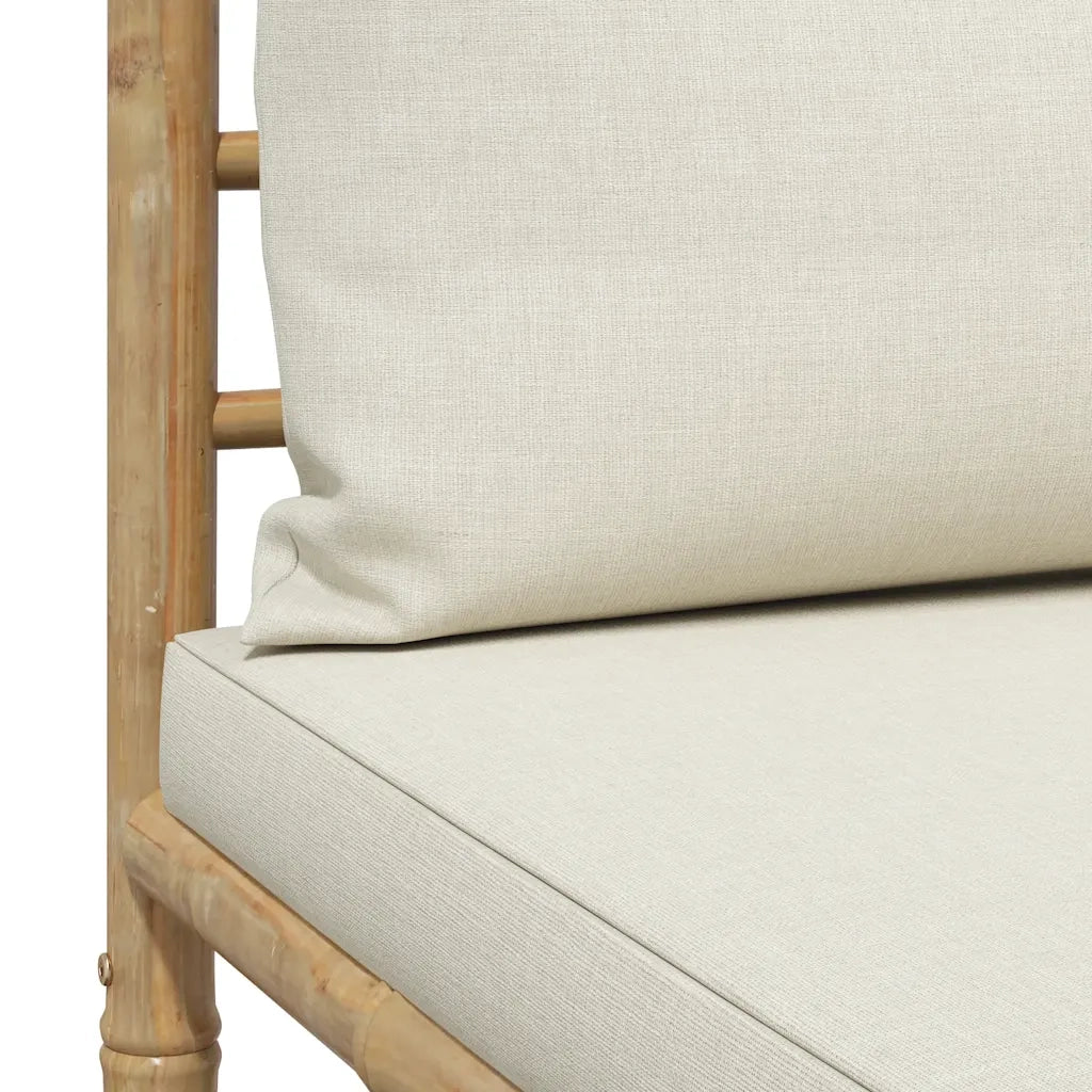 Divano Centrale da Giardino con Cuscini Bianco Crema in Bambù 313146