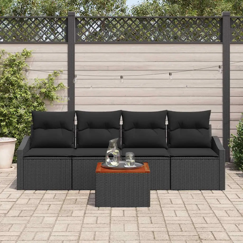 Set Divano da Giardino con archiviazione 5 pcs Nero polyrattan