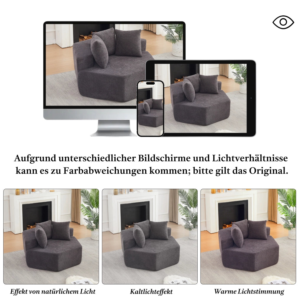 POLTRONA MODULARE ESAGONALE IN CHENILLE GRIGIO