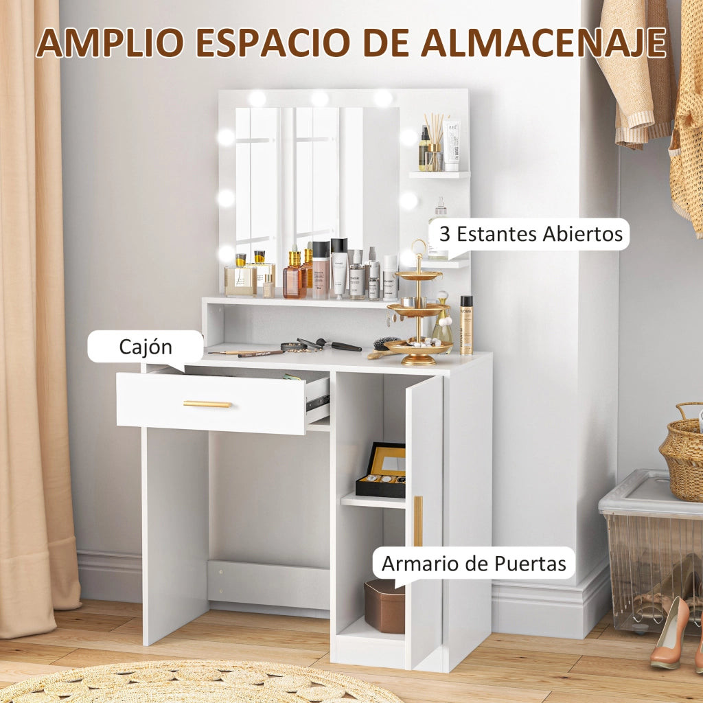 Scrivania da trucco con specchio LED e cassetti ¨C Minimal ¨C Bianco