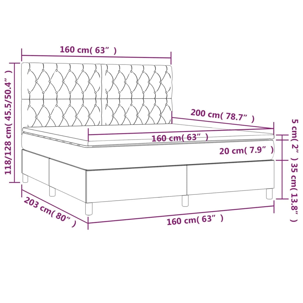 Letto a Molle con Materasso e LED Nero 160x200 cm in Velluto 3136313
