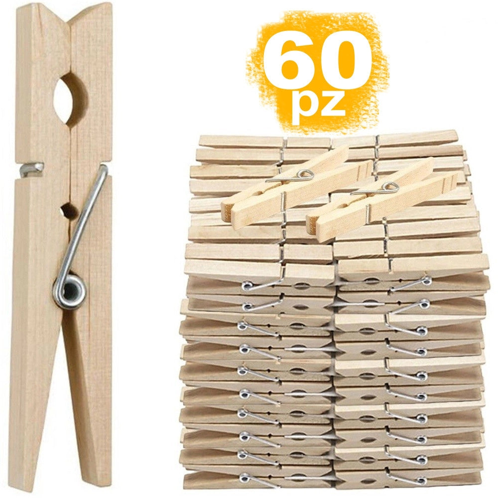 Trade Shop - 60 Mollette Da Bucato In Legno Molletta Panni Per Decorazioni E Fai Da Te -