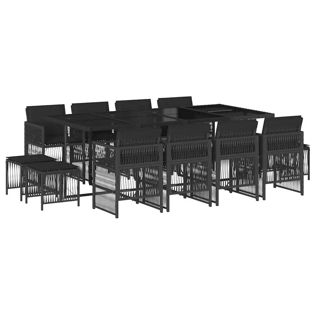 Set da Pranzo da Giardino 13pz con Cuscini Nero in Polyrattan 3210979