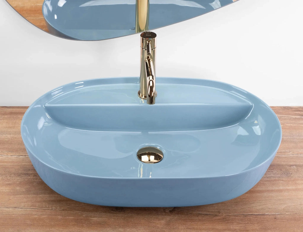Lavabo Da Appoggio Rea Aura 61 L.blue Shiny