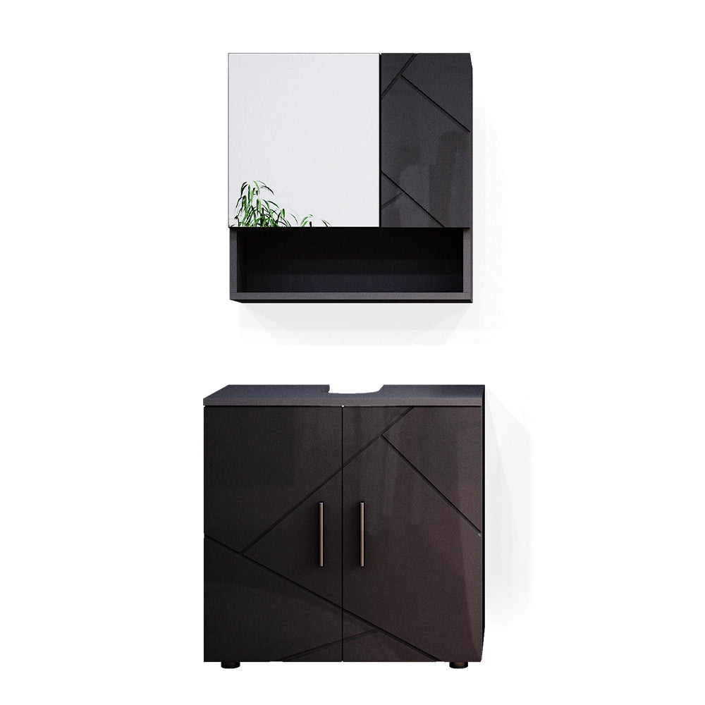 Vicco Set mobili bagno Antracite lucido 2 parti, mobile base 60 cm