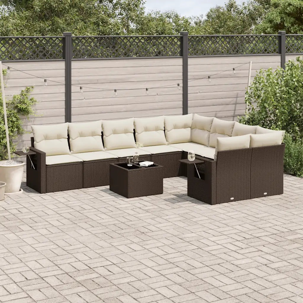 Set Divani da Giardino 10pz con Cuscini in Polyrattan Marrone 3252990