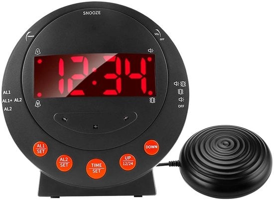 Alarme da letto a trazione - 110 decibel - Rilevatore di movimento - Luce di allarme rossa - Adatto per anziani - Materiale ABS - Forte vibrazione - Altoparlante da sveglia