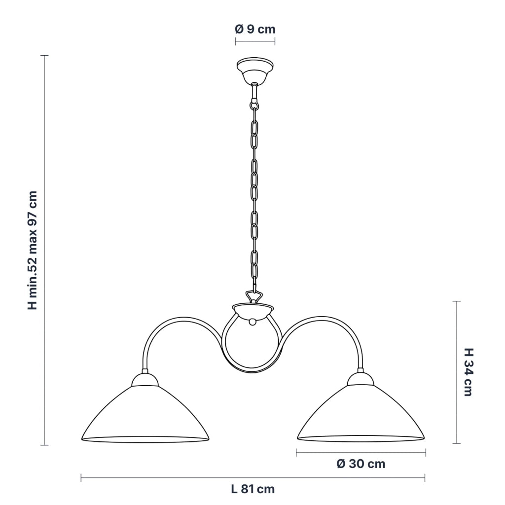 Lampadario Rustico Anemone 2 Luci Nero e Bianco LuceArt Classic