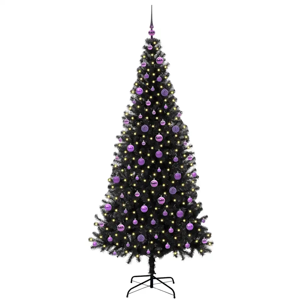 Albero di Natale con 300 LED con supporto-Luci decorative natalizie Nero 210 cm PVC 591805