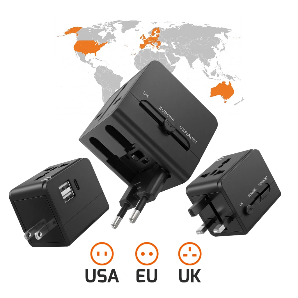 Caricatore e Multipresa Internazionale 1440W con 2 USB e USB-C 15W Nero LinQ