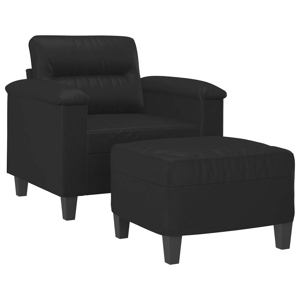 Poltrona con Poggiapiedi Nero 60 cm in Similpelle