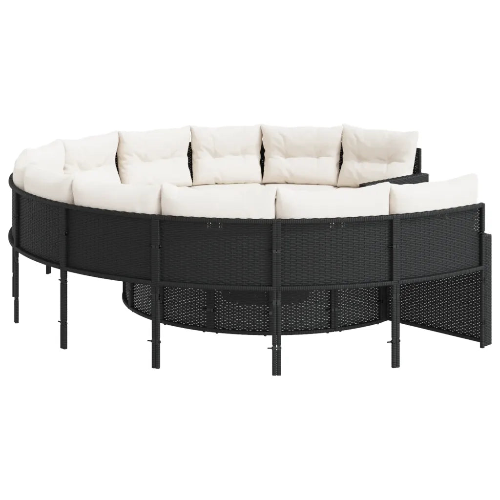 Divano da Giardino con Cuscini Circolare Nero in Polyrattan 3318531