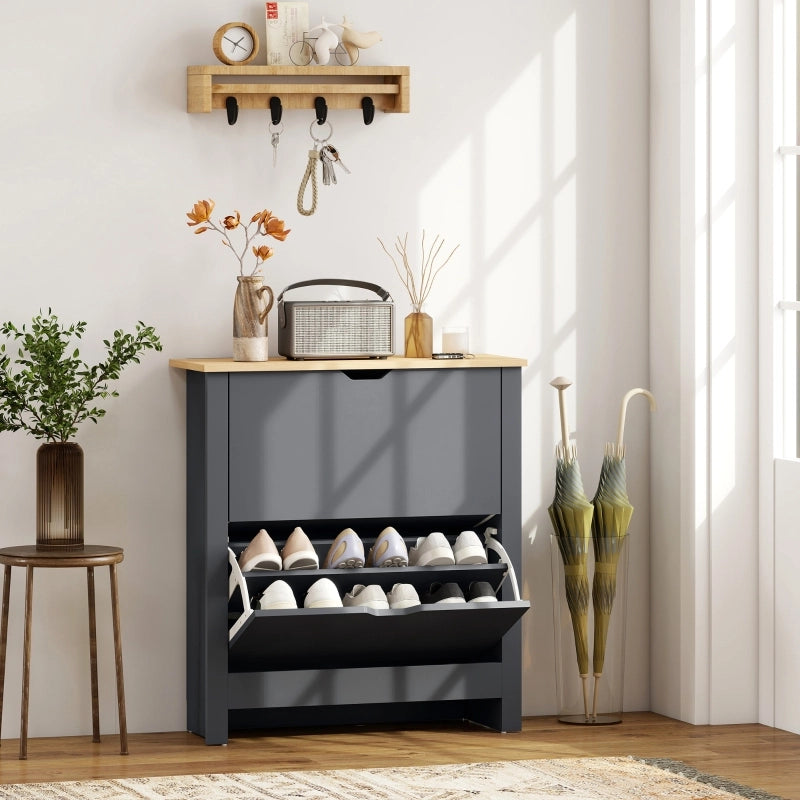 Scarpiera con 2 cassetti a ribalta fino a 12 paia di scarpe in pannello truciolare grigio scuro 72 × 26 × 80 cm