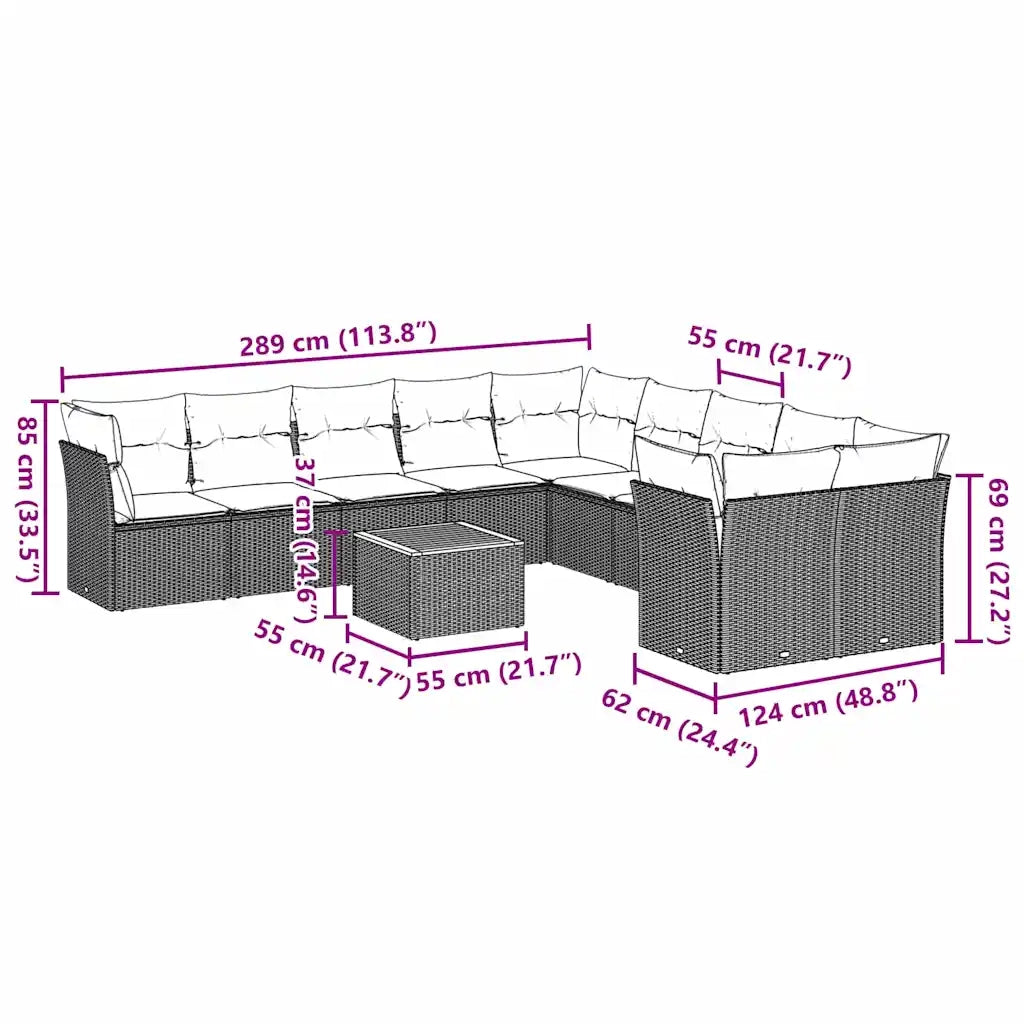 Set Divani da Giardino 12 pz con Cuscini Grigio in Polyrattan 3256243