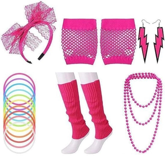 Costume anni '80/'90 - Stile Retro - Abito da Donna - Carnevale - Cosplay - Abito di Cotone - Incluso Set di Accessori - Abito Retro