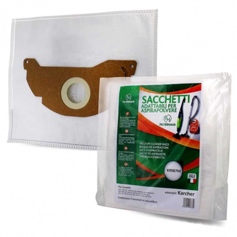 5PZ SACCHETTI MICROFIBRA BIDONE KARCHER SEBO 2501 2601 2061 3001 3001 PLUS WD25 - Karcher