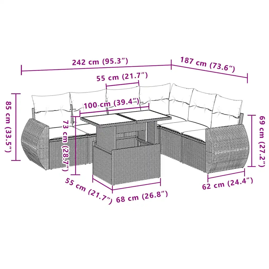 Set Divani da Giardino 7pz con Cuscini Grigio Chiaro Polyrattan 3268562