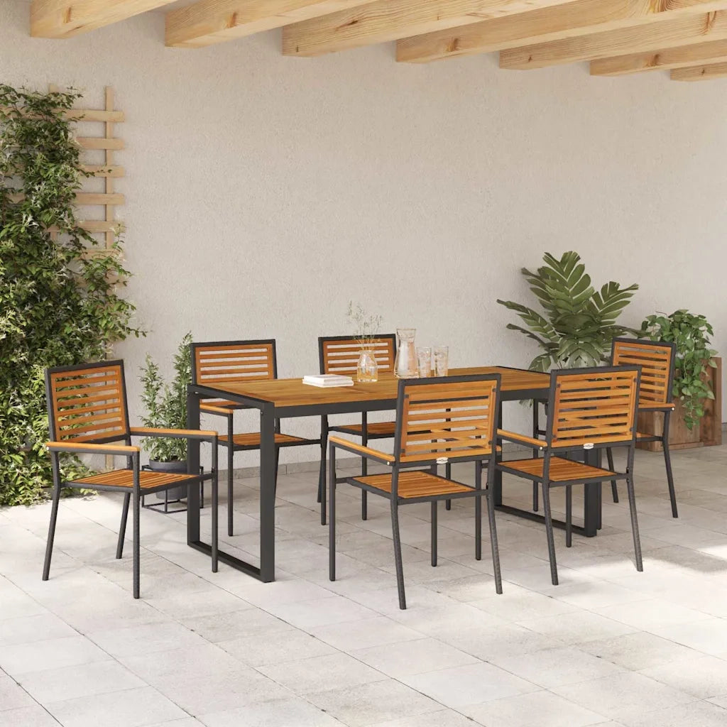 Set da Pranzo per Giardino 7 pcs Nero e Marrone polyrattan 3365481