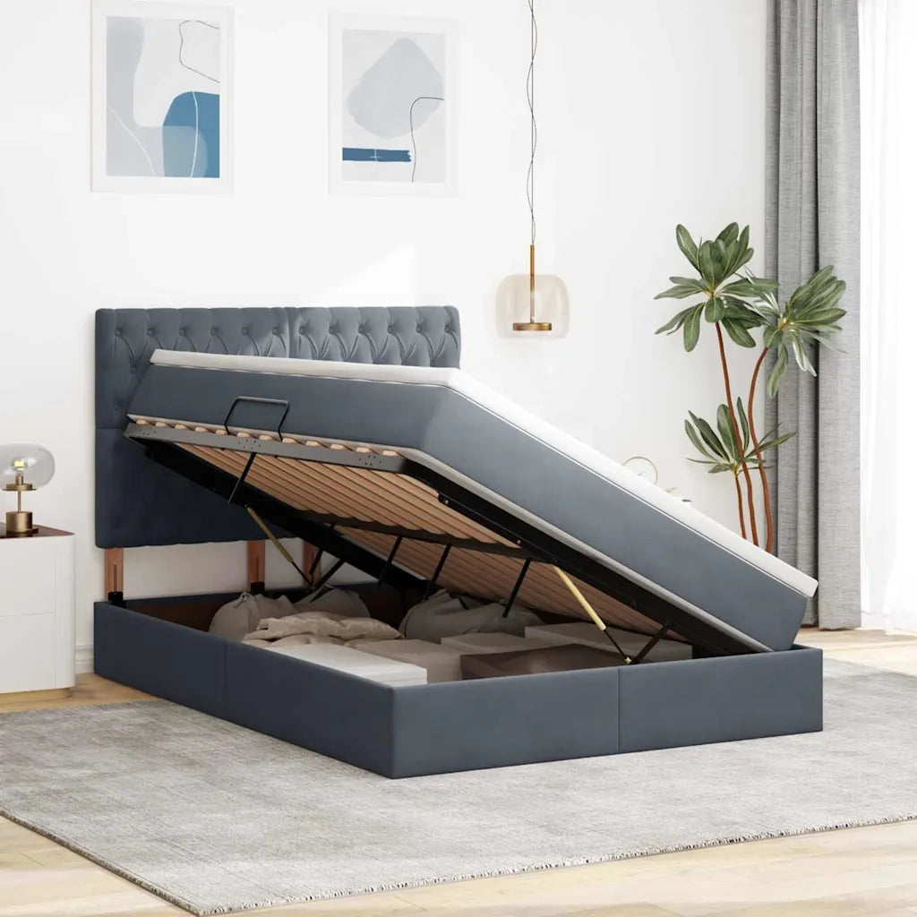 Letto con contenitore e LED Grigio scuro 140 x 190 cm Velluto