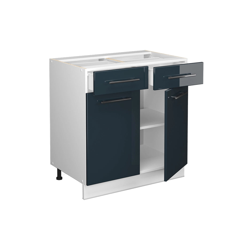 Mobiletto base per cucina Fame-Line Blu scuro lucido/Bianco 80 cm, PL Antracite Vicco