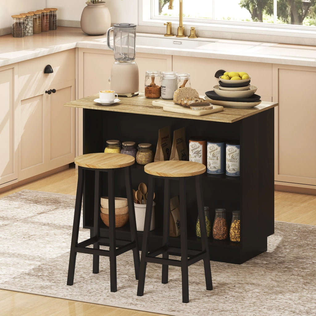 Carrello da Cucina con 2 Ripiani e 2 Ante ¨C Xylo ¨C Rovere e Nero, 105x60x82 cm