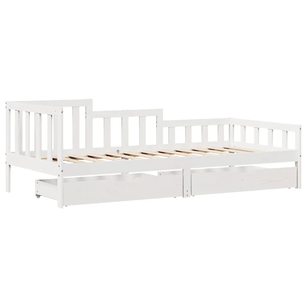 Dormeuse con Cassetti Bianco 90x200 cm Legno Massello di Pino 3302101