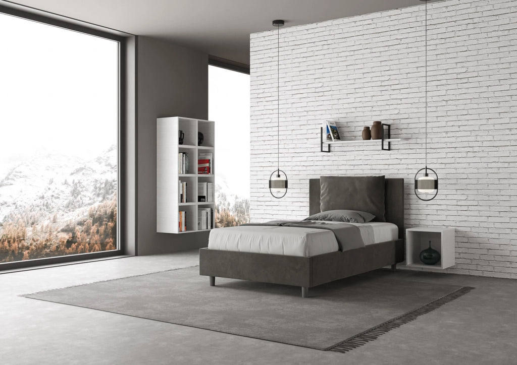 BS COM Letto singolo contenitore imbottito 100x210 microfibra grigio