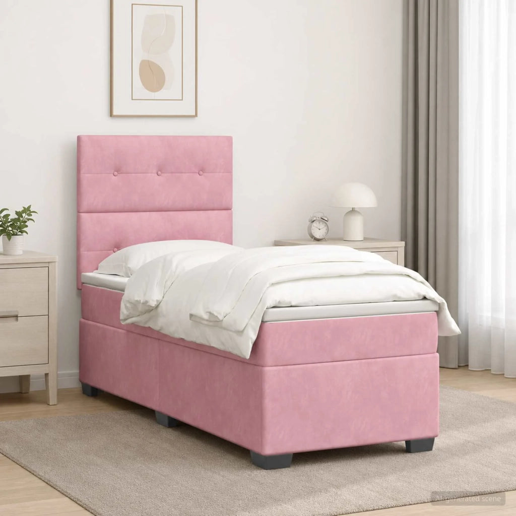 Letto box spring con materasso Rosa 90 x 200 cm Velluto 3453571