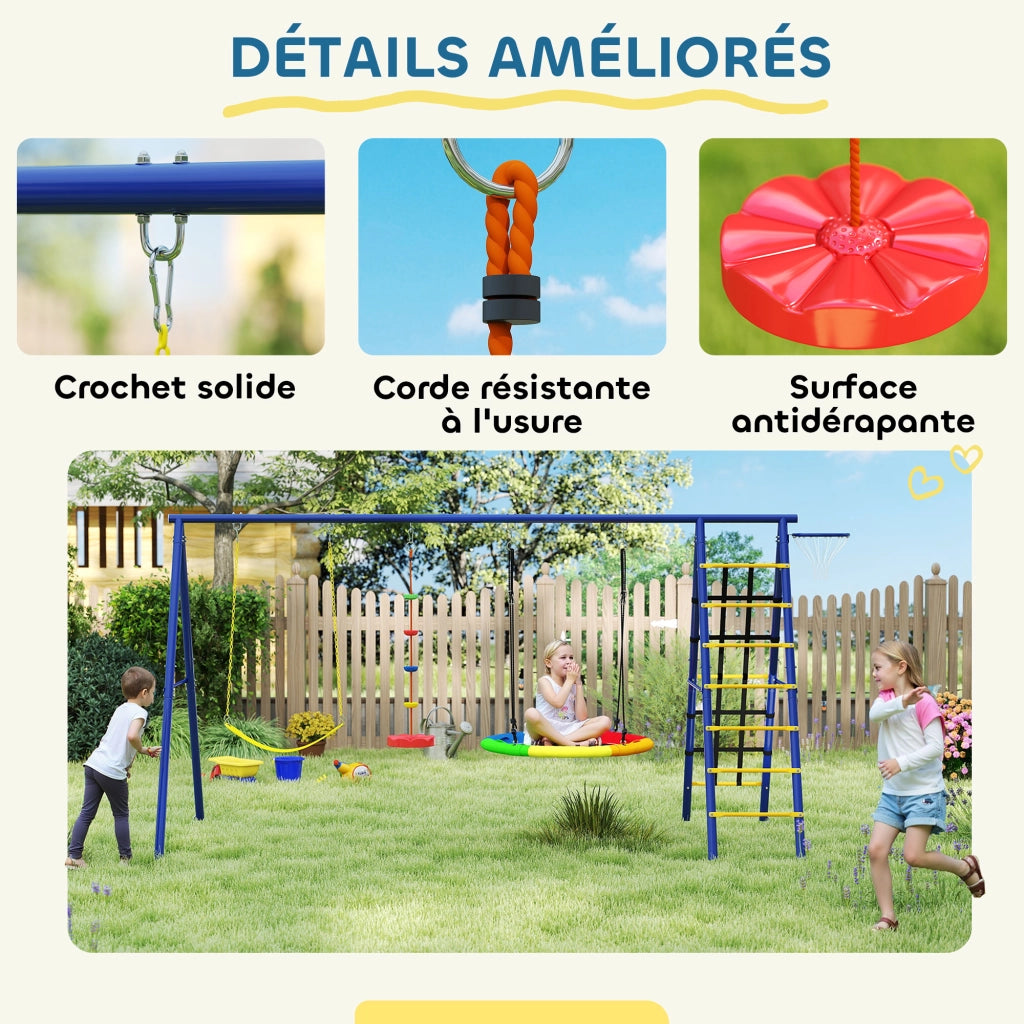 Set Gioco Giardino 6 in 1 con Altalene, Canestro e Reticolato ¨C Minimal ¨C Multicolore