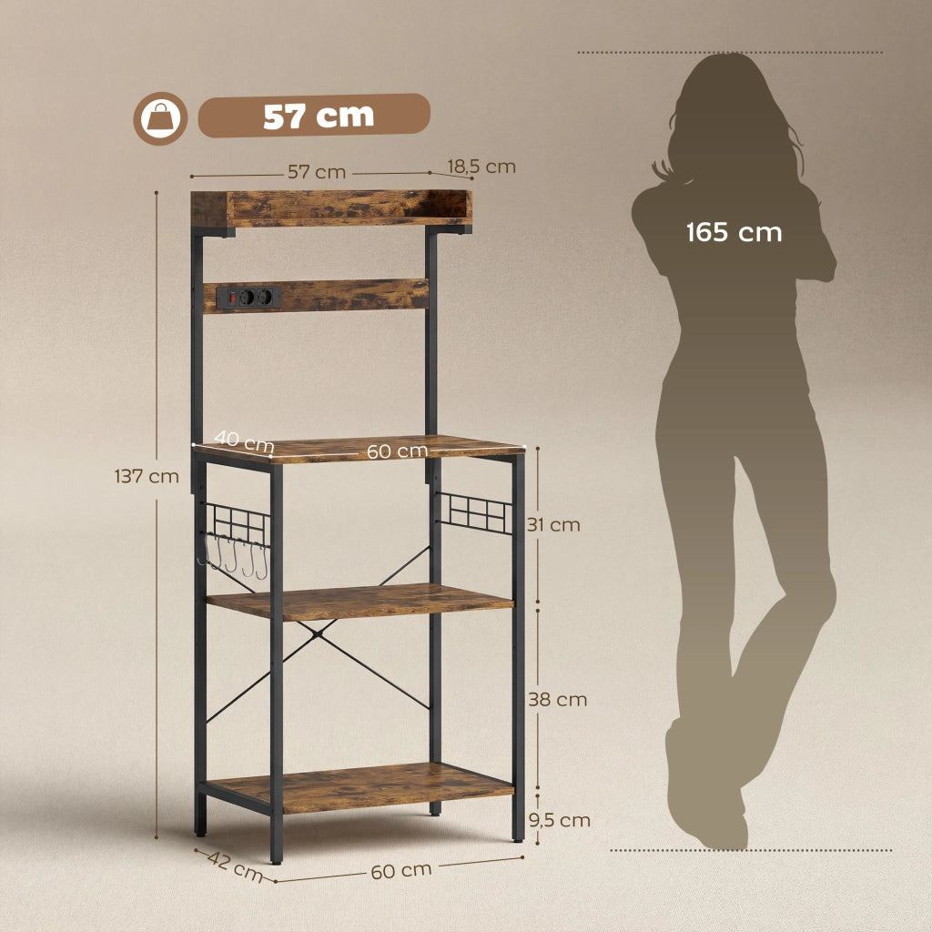 Libreria da Cucina con Ripiani Ajustables e Prese ¨C Minimal ¨C 60x42x137 cm Marrone