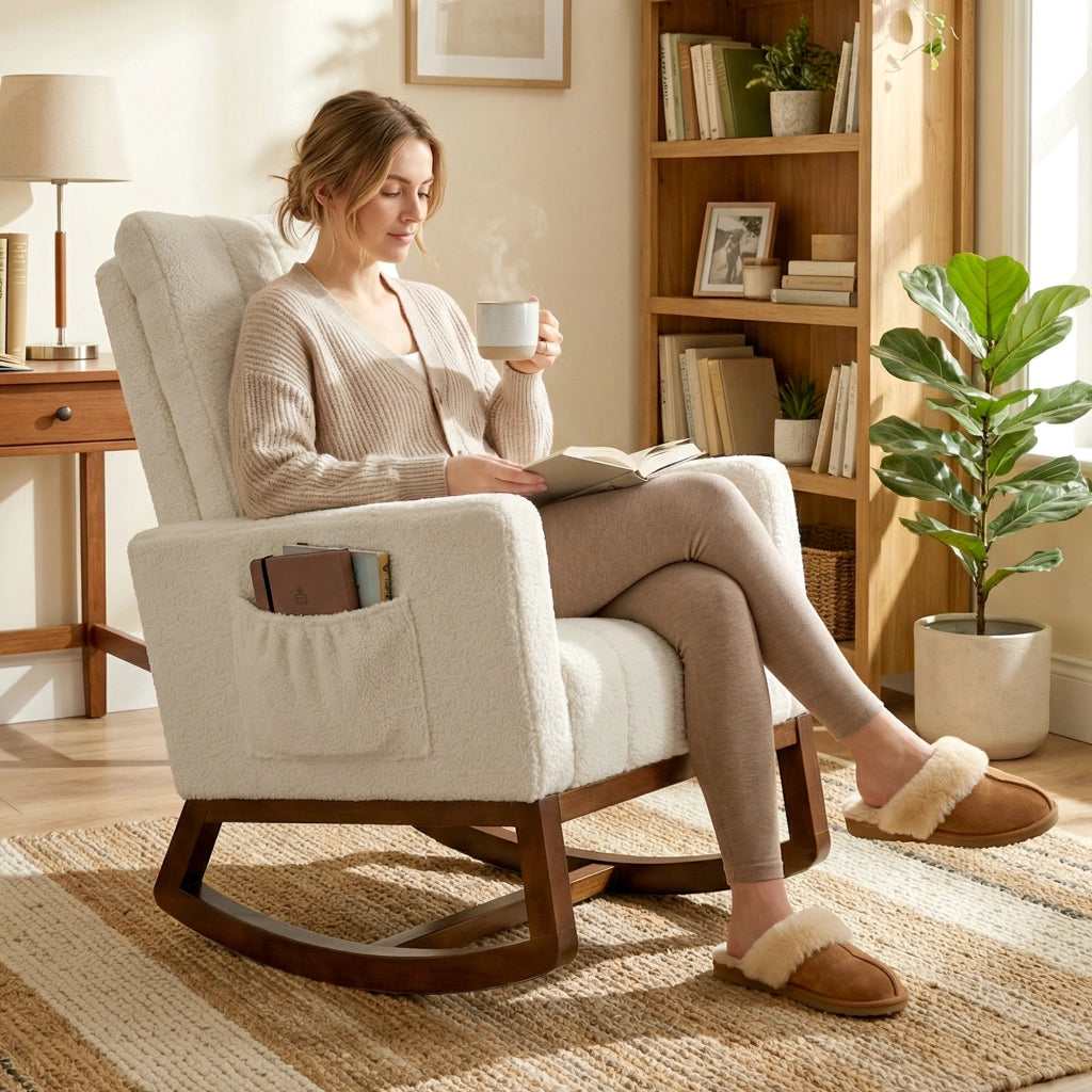 Poltrona a Dondolo Imbottita ¨C Minimal ¨C Crema