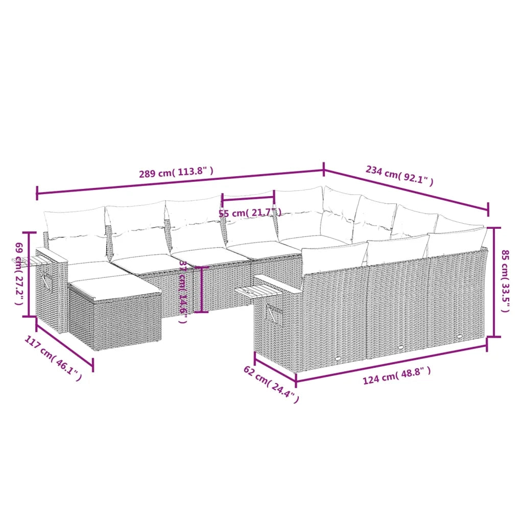 Set Divani da Giardino 11 pz con Cuscini in Polyrattan Nero 3259606