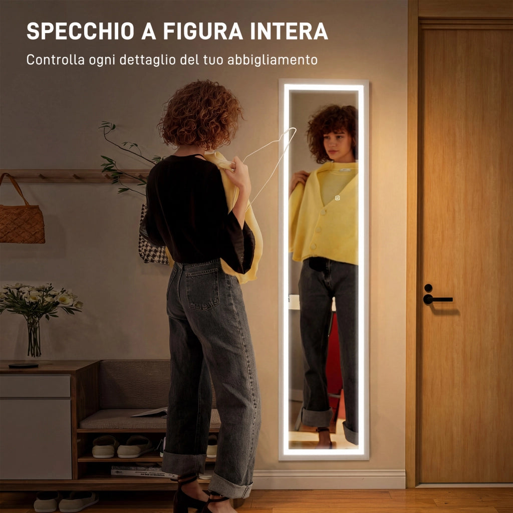 Specchio da Terra LED Regolabile ¨C Minimal ¨C Bianco 40x160 cm