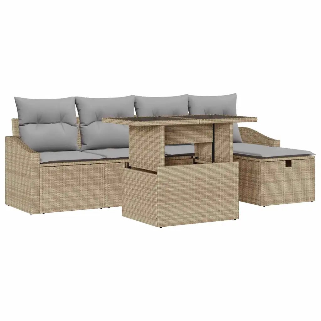 Set Divano da Giardino 6 pcs Beige polyrattan
