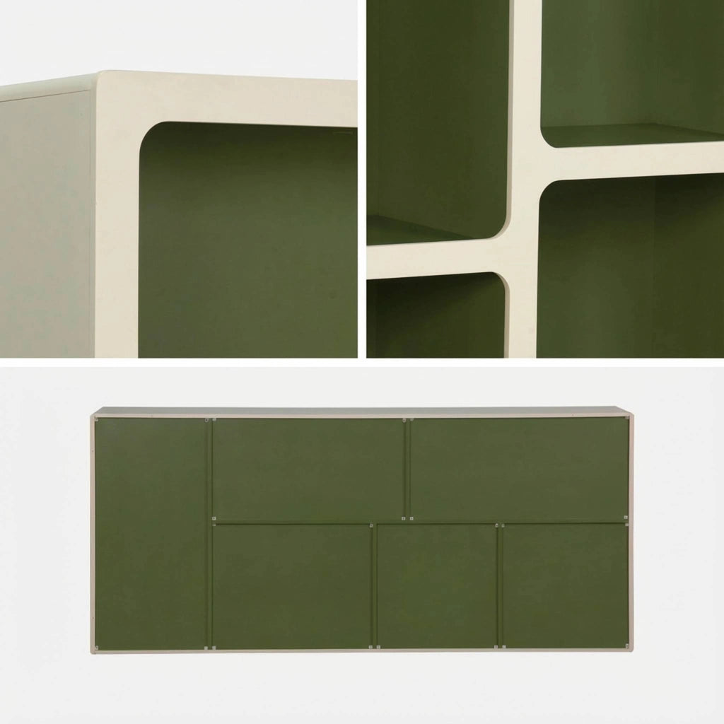 Libreria organica in legno bicolore con 8 scomparti, verde kaki