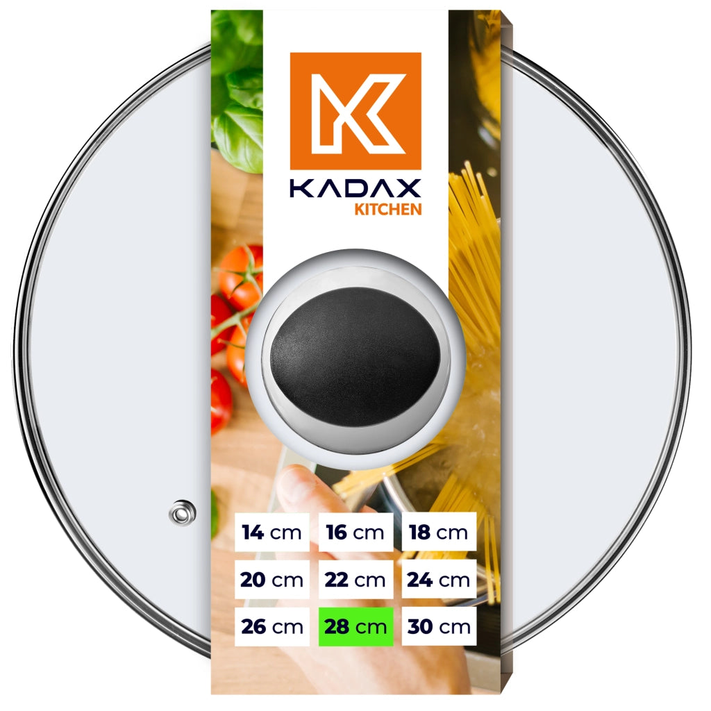 Coperchio in vetro KADAX da 28 cm, universale, resistente al calore, per pentole e padelle.