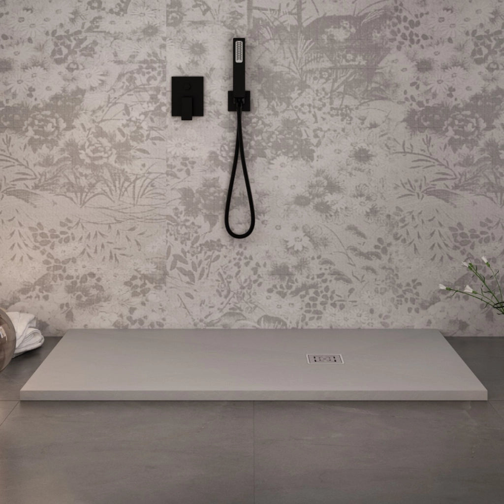 Piatto doccia in marmoresina grigio chiaro effetto pietra cemento passion, misura 90x180