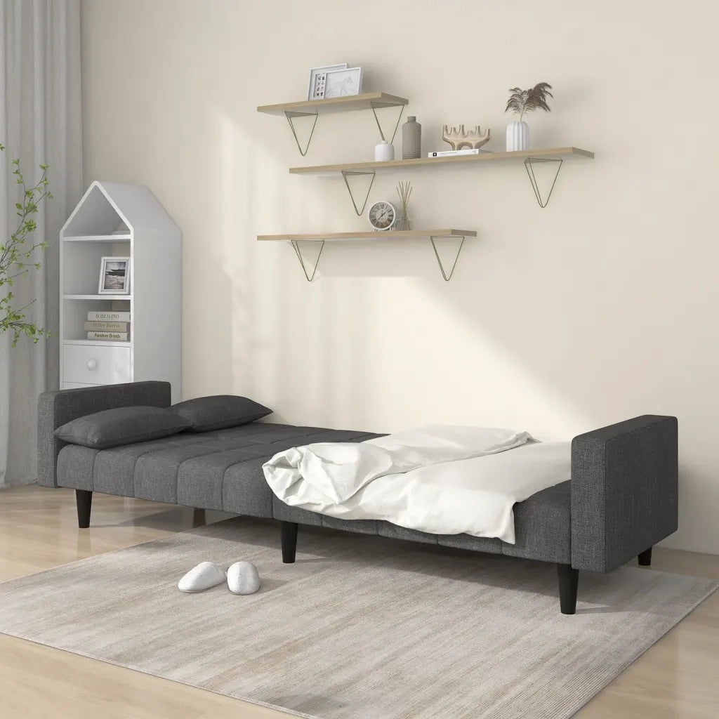 Divano Letto a 2 Posti con 2 Cuscini-Sofa Letto 2 Posti-Daybed Grigio Scuro in Tessuto 214174