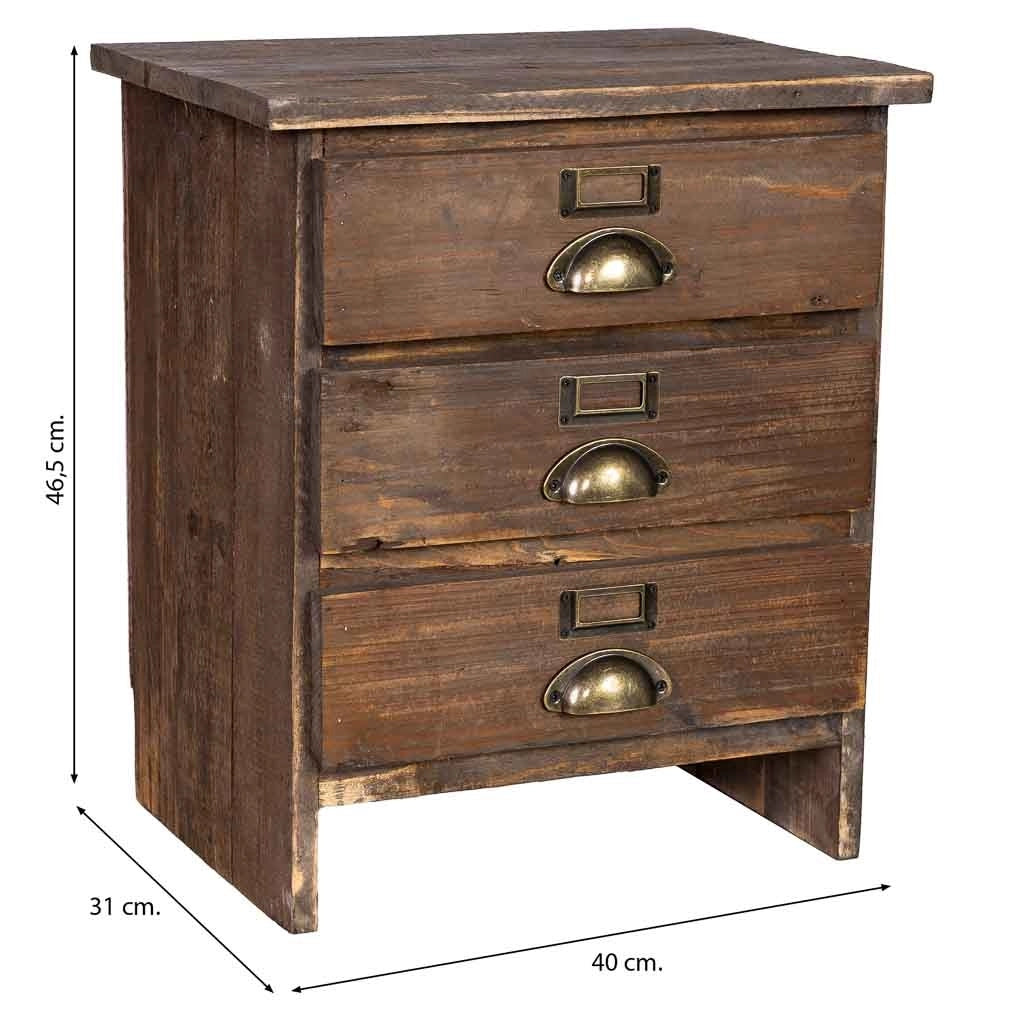 Comodino in legno 3 cassetti 40x31x46,5h cm