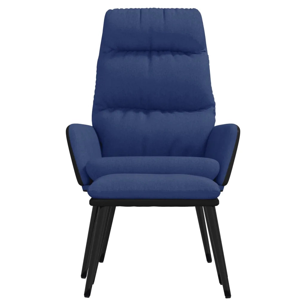 Poltrona Relax con Sgabello Blu in Tessuto e Similpelle 3097510